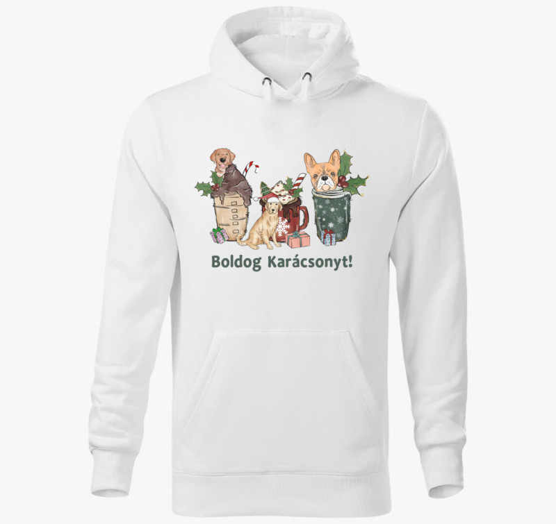 Kutya XMAS kapucnis pulóver — Fehér