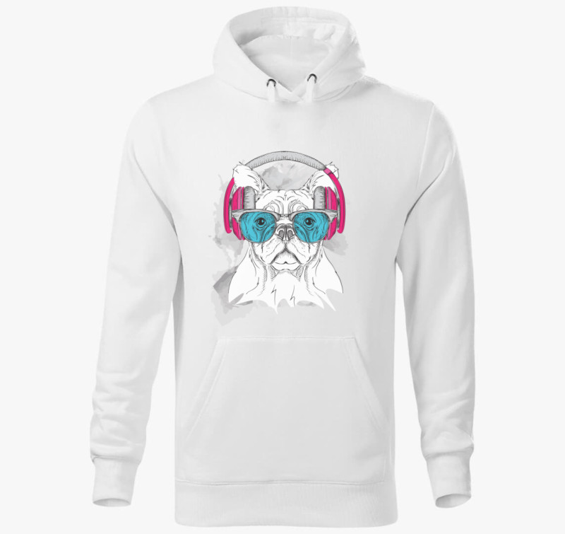 Frenchie Headphones kapucnis pulóver — Fehér