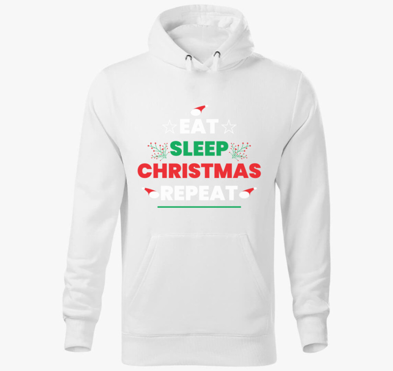 Eat sleep christmas repeat kapucnis pulóver — Fehér