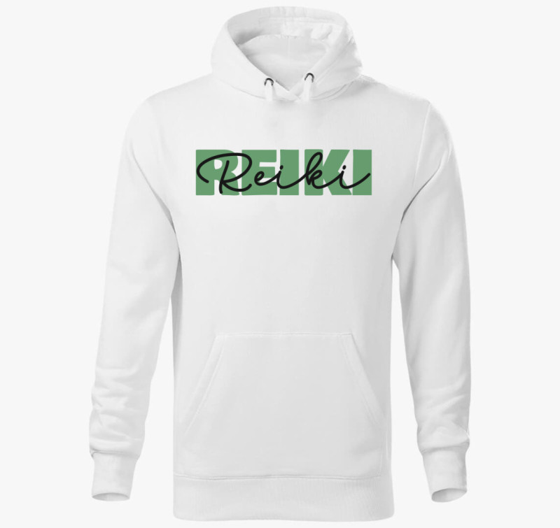 Reiki zöld kapucnis pulóver — Fehér