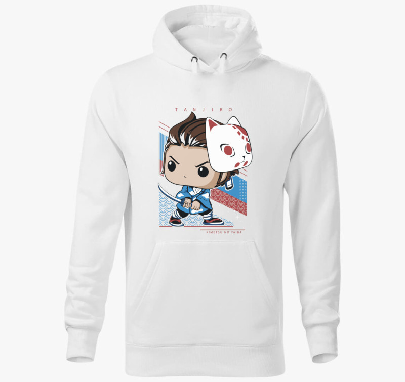 Demon Slayer - Tanjiro chibi kapucnis pulóver — Fehér