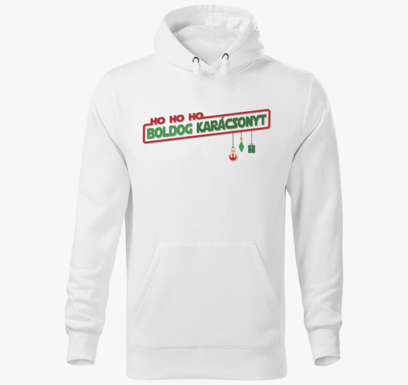 Hohoho Boldog Karácsonyt kapucnis pulóver — Fehér