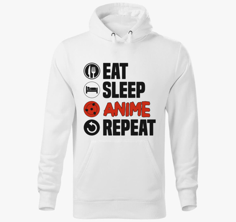 Eat sleep anime repeat kapucnis pulóver — Fehér