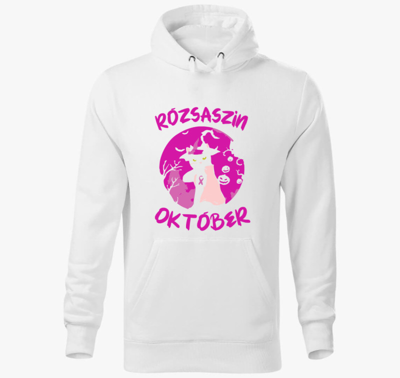 Rózsaszín október kapucnis pulóver — Fehér