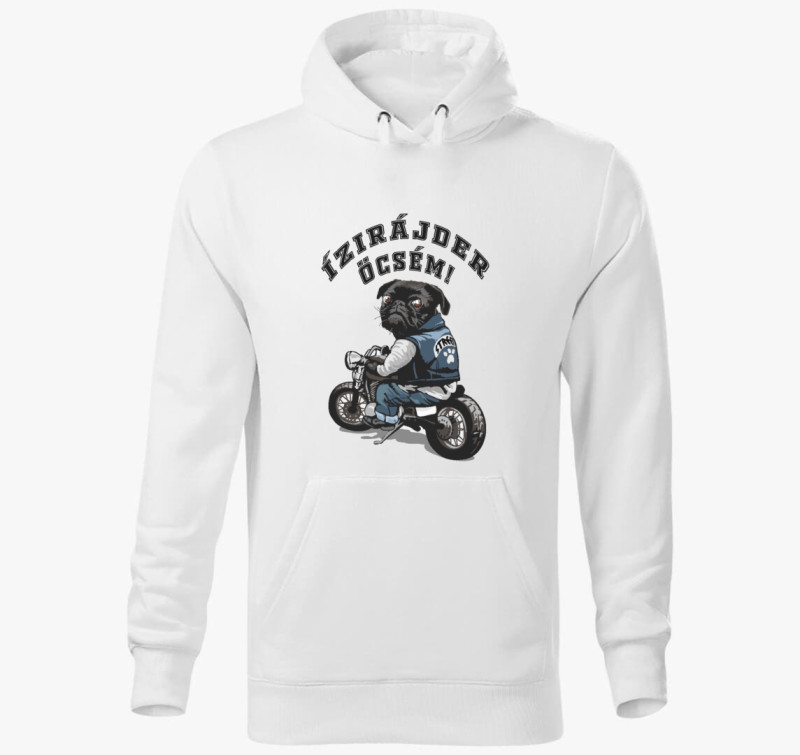 Motoros kutyás kapucnis pulóver — Fehér
