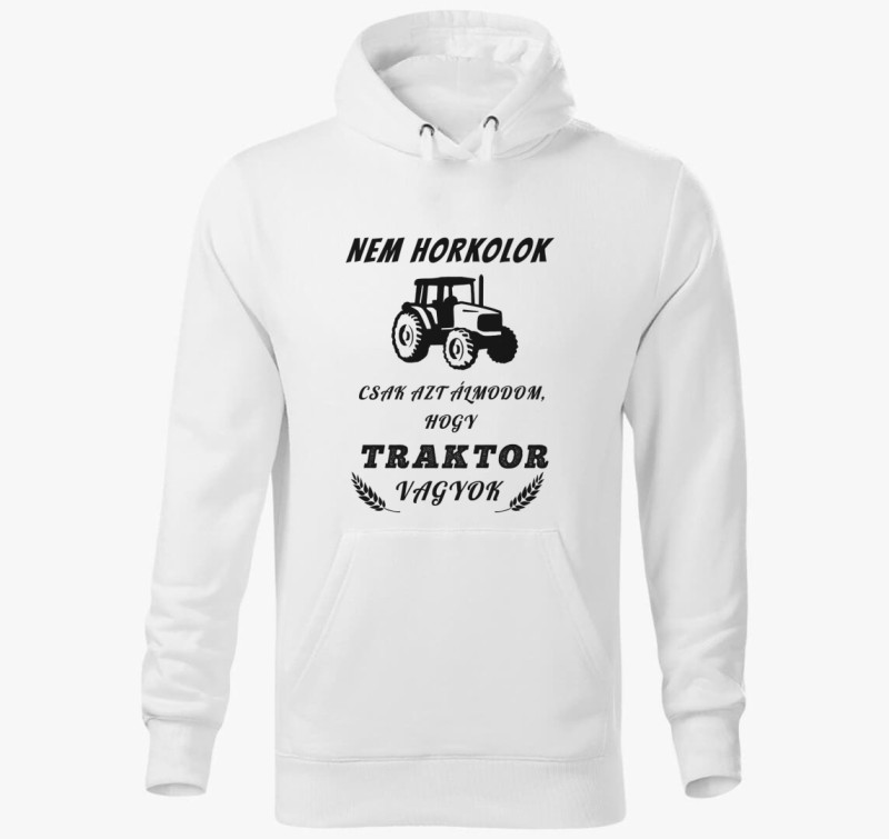 Traktoros kapucnis pulóver — Fehér