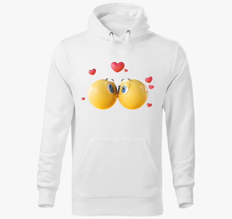 Csókos emojik kapucnis pulóver — Fehér