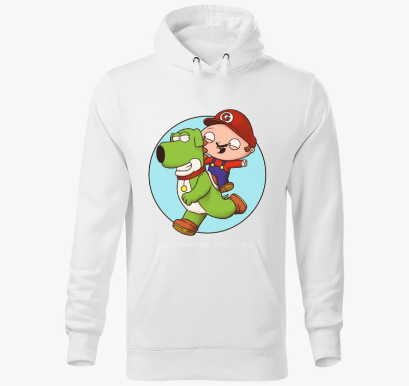 Stewie és Brian Super Máriós kapucnis pulóver — Fehér