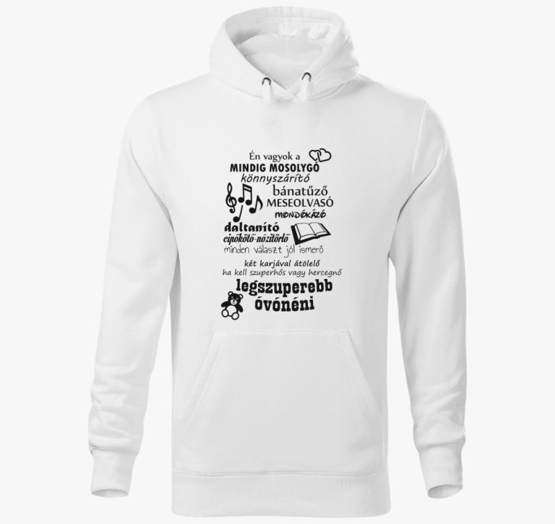 Legszuperebb óvónéni - Óvónő kapucnis pulóver — Fehér