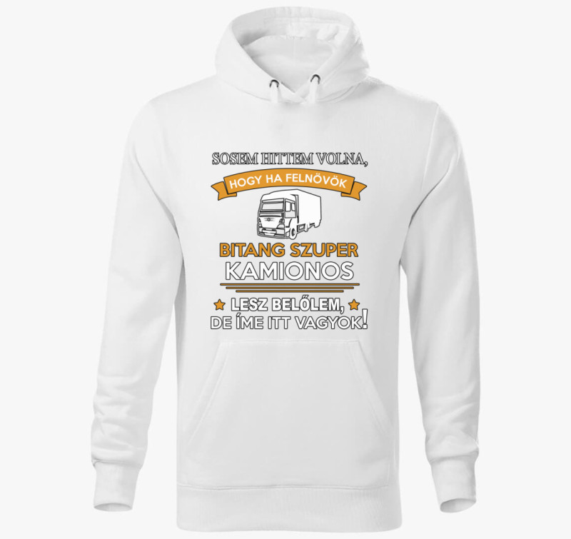 Szuper kamionos kapucnis pulóver — Fehér