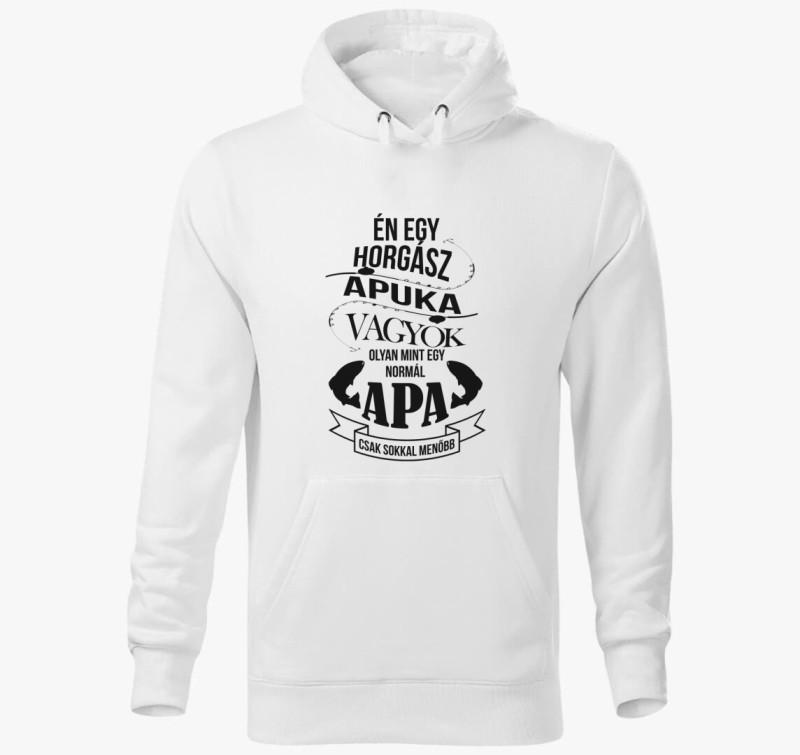 Horgász apuka kapucnis pulóver — Fehér