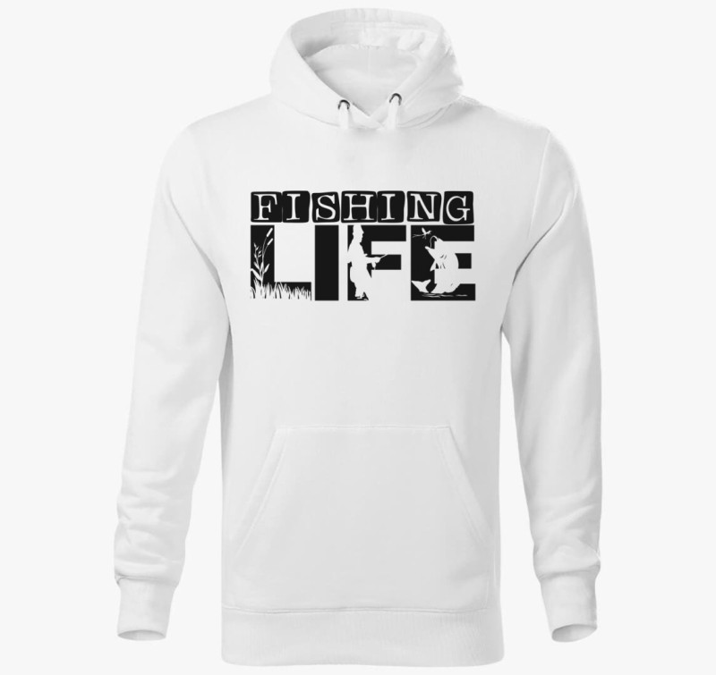 Fishing LIFE kapucnis pulóver - Horgászat az élet! — Fehér