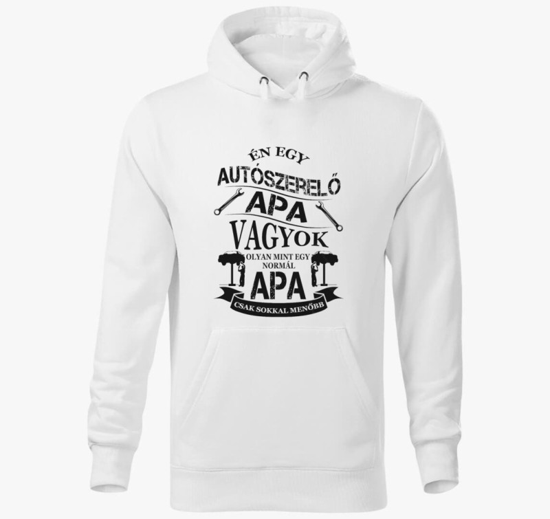 Autószerelő apa kapucnis pulóver — Fehér