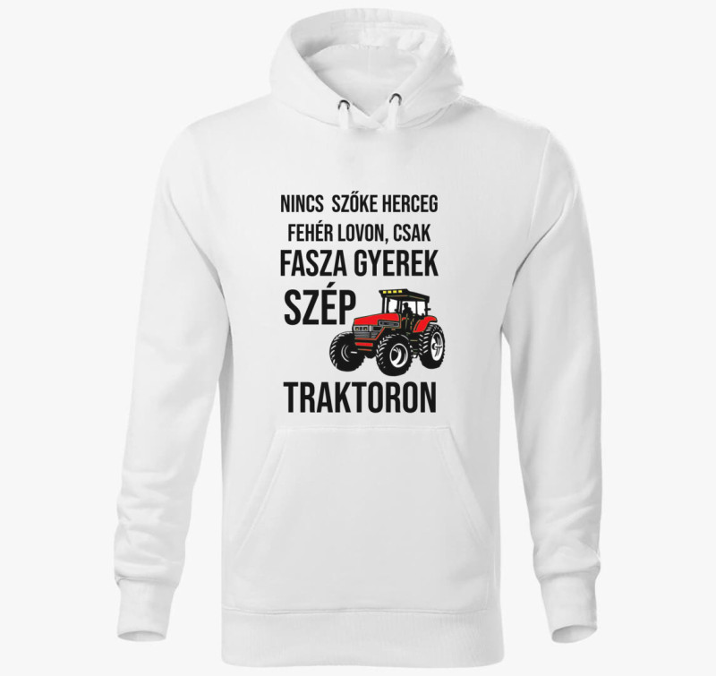 Traktoros faszagyerek kapucnis pulóver — Fehér