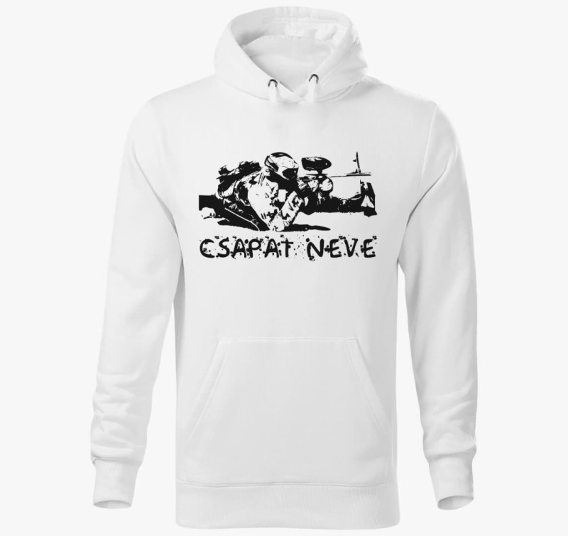 Paintballos kapucnis pulóver  - megadható csapatnévvel - — Fehér