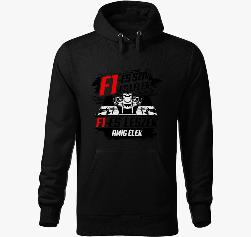 F1es szív F1es lélek kapucnis pulóver — Fekete