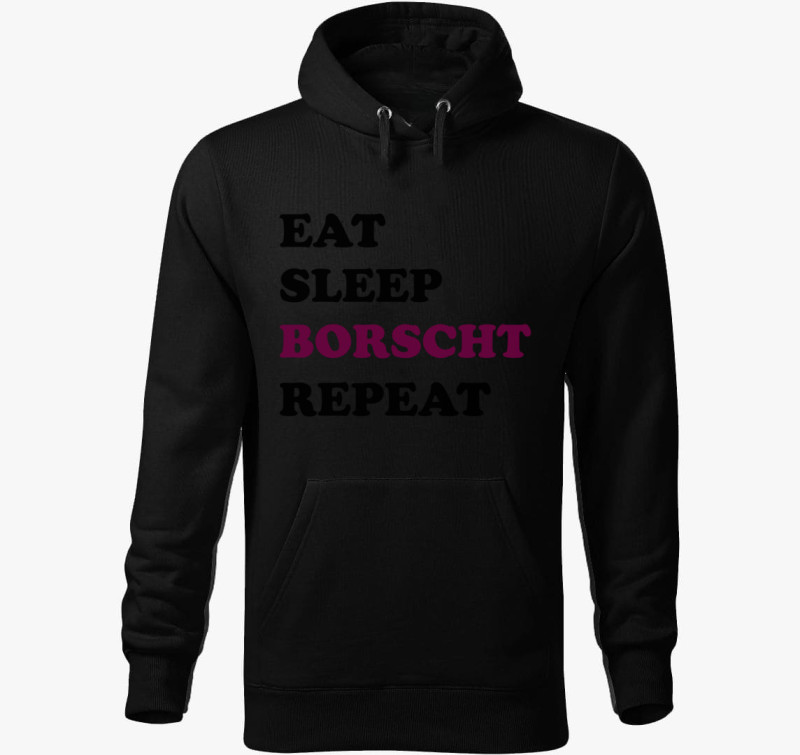 Eat Sleep Borscs kapucnis pulóver — Fekete