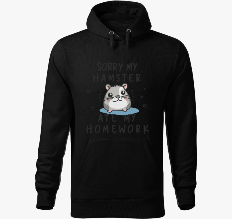 Sorry hamster kapucnis pulóver — Fekete