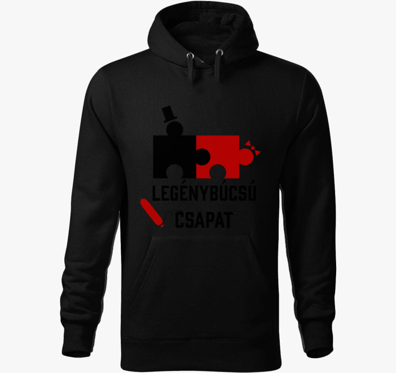 Legénybúcsú csapat vicces puzzle kapucnis pulóver — Fekete