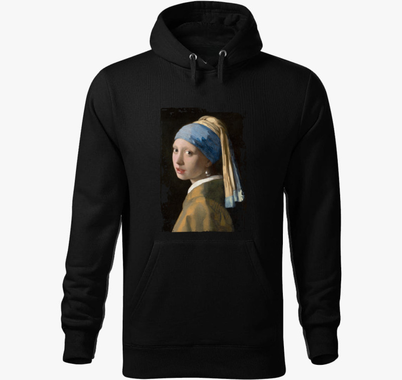 Girl with a pearl earring kapucnis pulóver — Fekete