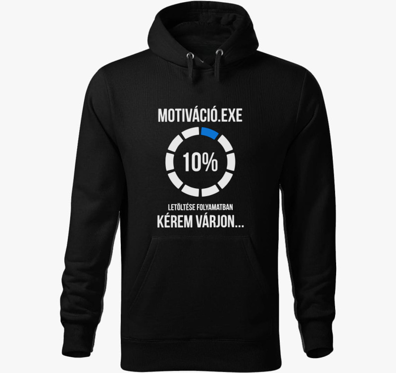Motiváció.exe letöltése folyamatban kapucnis pulóver — Fekete