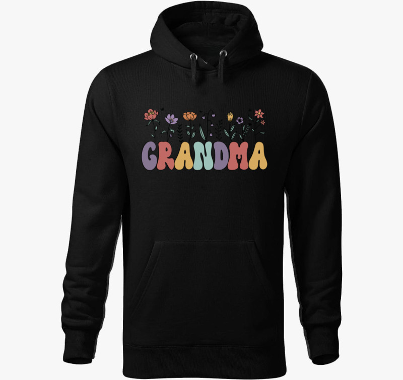 Grandmother Floral kapucnis pulóver — Fekete