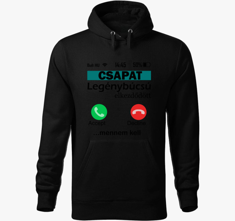 Telefonos legénybúcsús csapat kapucnis pulóver — Fekete