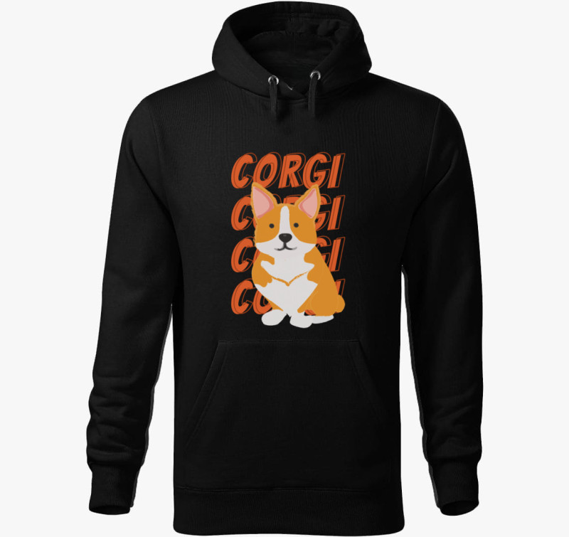 Corgi mintás kapucnis pulóver — Fekete