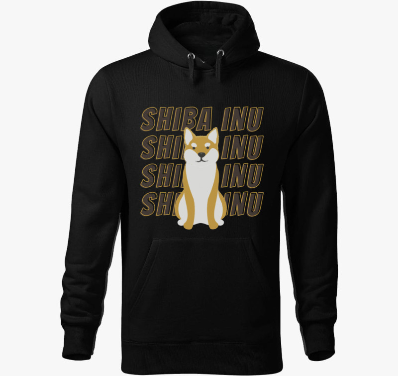 Shiba inu mintás kapucnis pulóver — Fekete