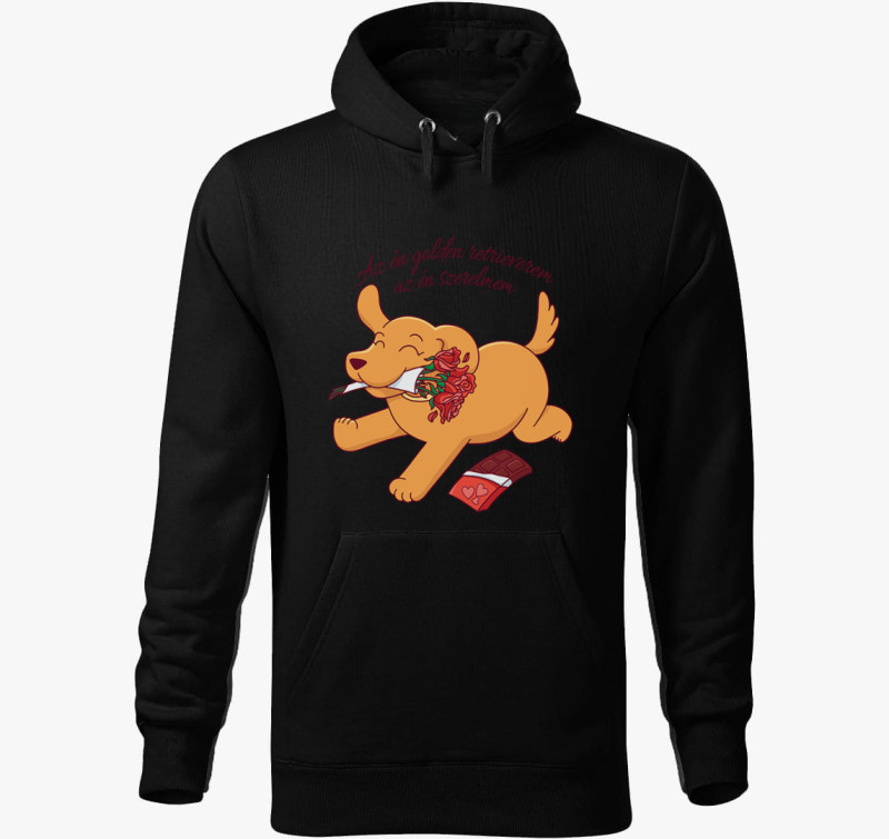 Szerelmes retriever kapucnis pulóver — Fekete