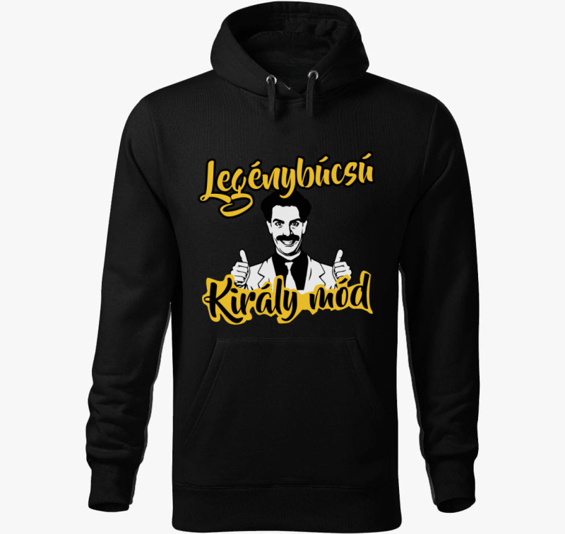 Legénybúcsú Király mód kapucnis pulóver — Fekete