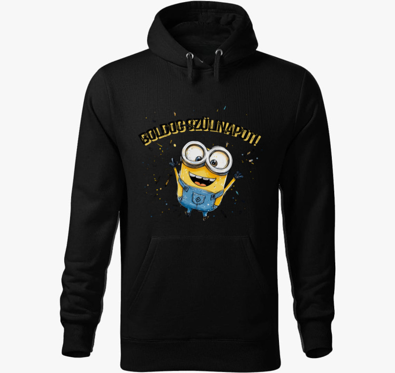 Minion Szülinap kapucnis pulóver — Fekete