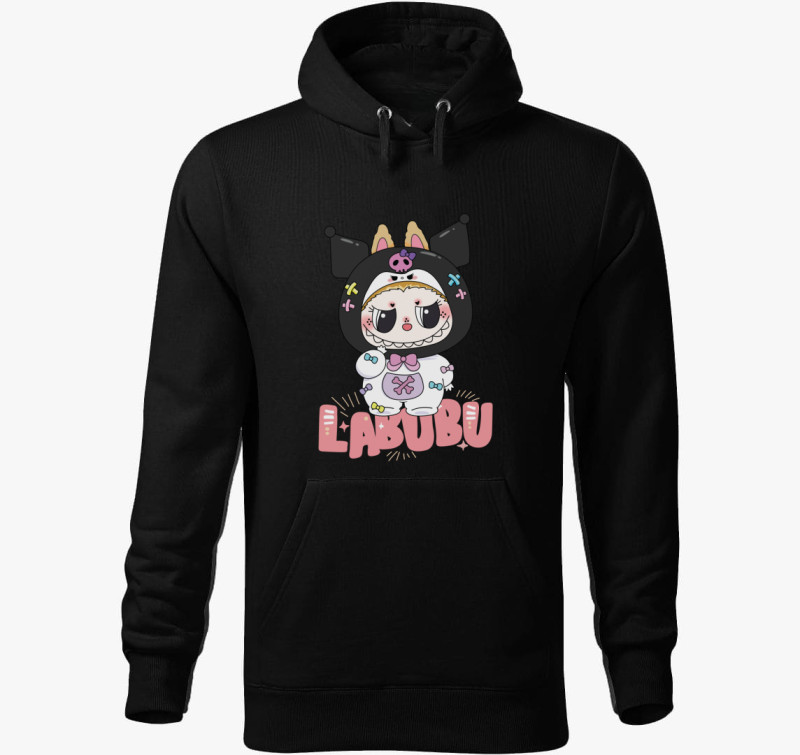 Kuromi labubu kapucnis pulóver — Fekete