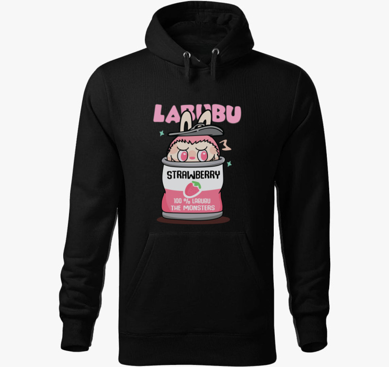 Strawberry labubu kapucnis pulóver — Fekete