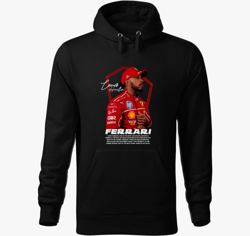 Lewis Hamilton Ferrari Arckép kapucnis pulóver — Fekete