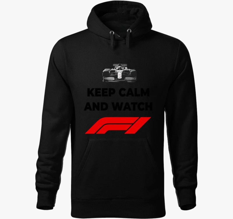 Keep calm and watch F1 kapucnis pulóver — Fekete