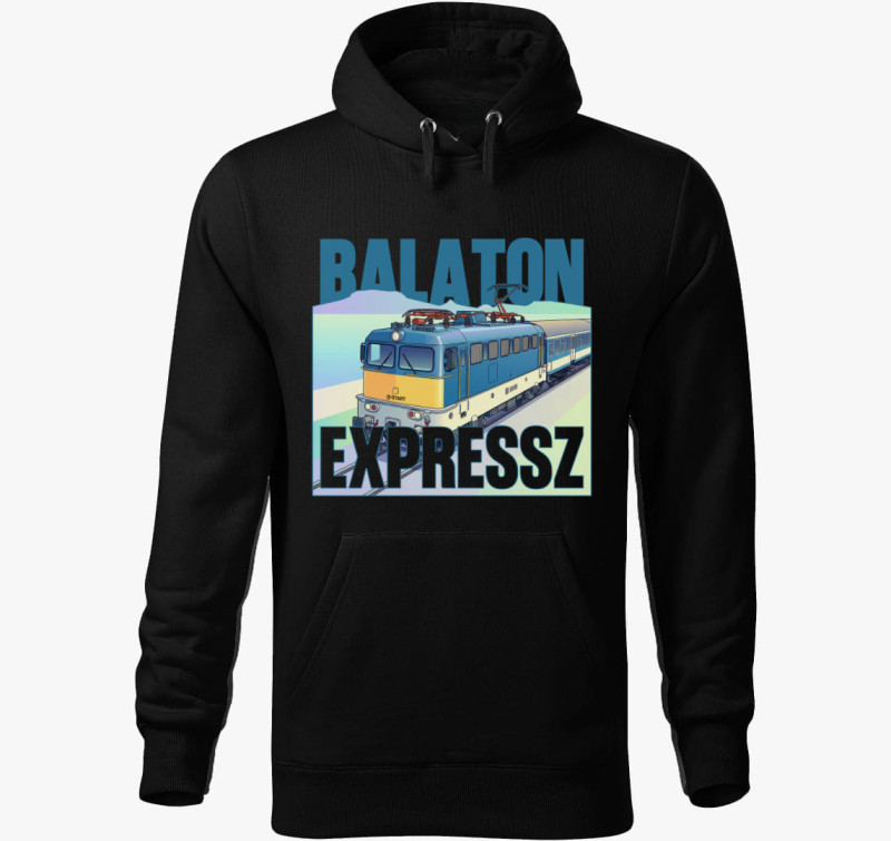 Vonatok, mozodonyok: Balaton Expressz kapucnis pulóver — Fekete
