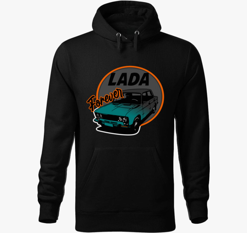 Lada szerelmeseinek mintás kapucnis pulóver — Fekete