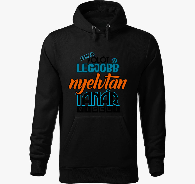 Nyelvtan tanár kapucnis pulóver — Fekete