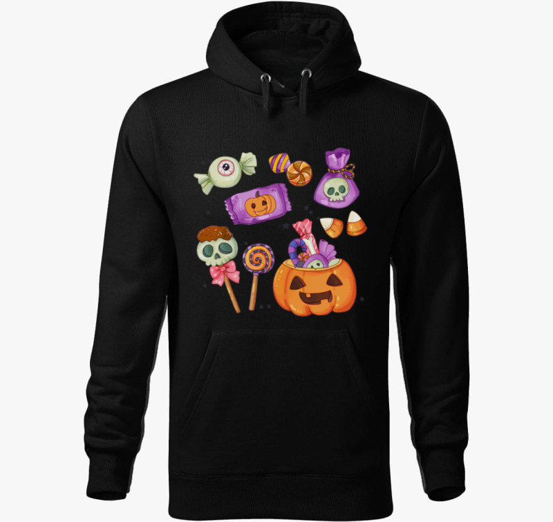 Halloween cukorka kapucnis pulóver — Fekete