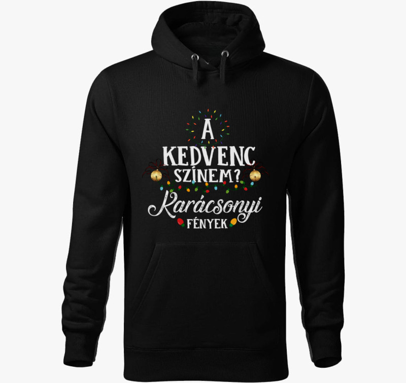Karácsonyi fények kapucnis pulóver — Fekete