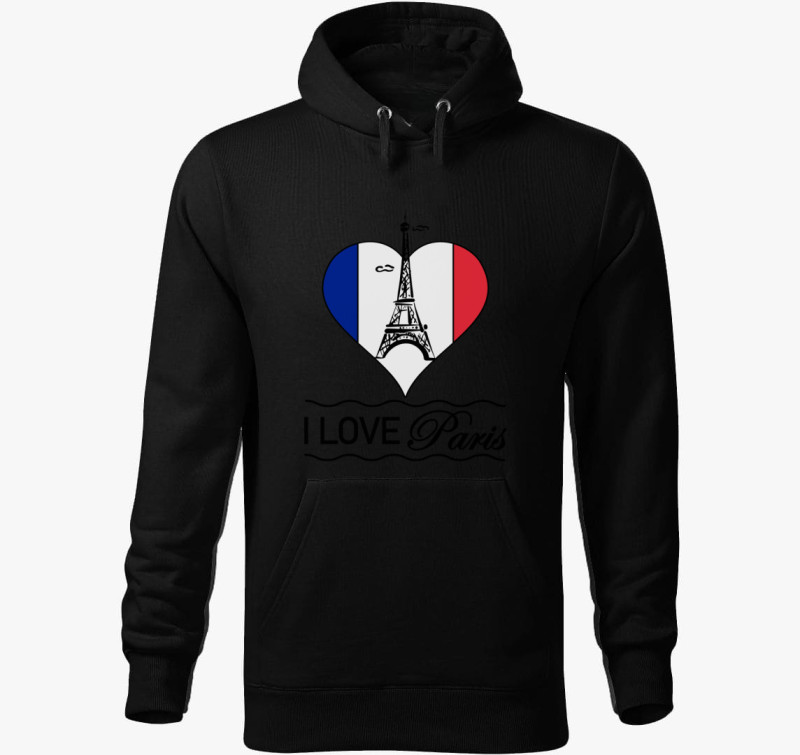 I love Paris kapucnis pulóver — Fekete