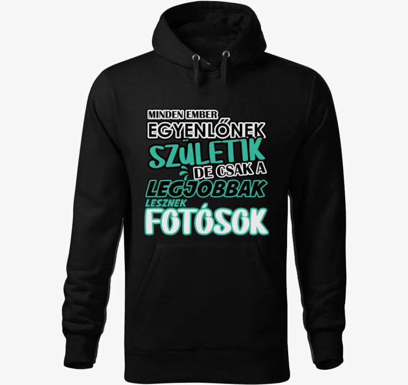 Egyenlőnek születik fotós kapucnis pulóver — Fekete