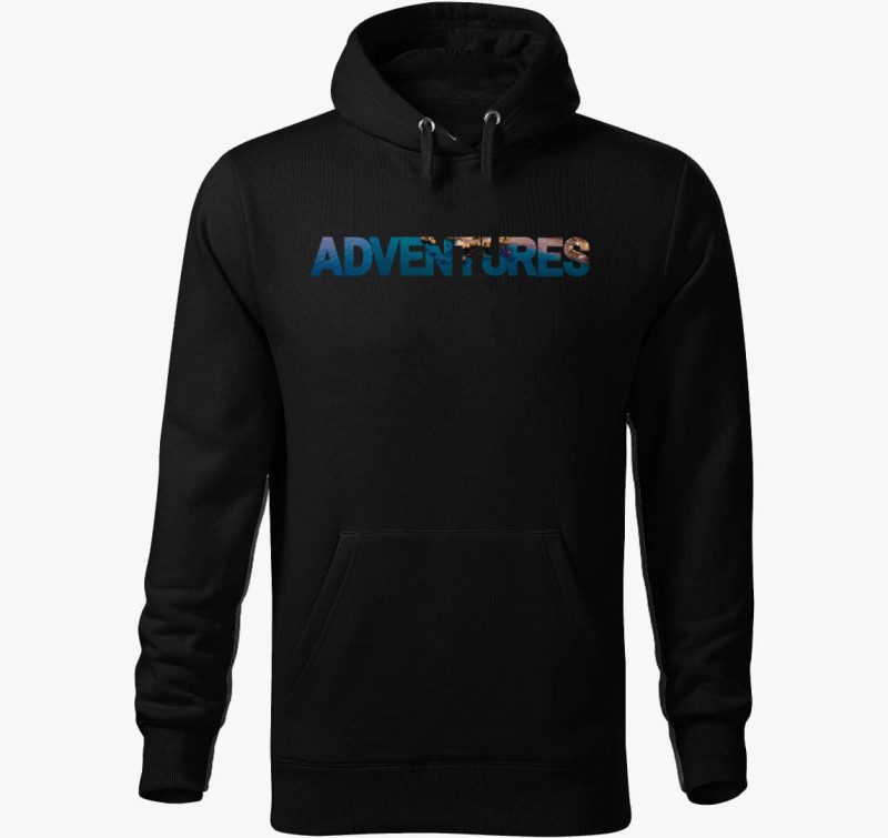 Adventures, kalandok tájkép kapucnis pulóver — Fekete