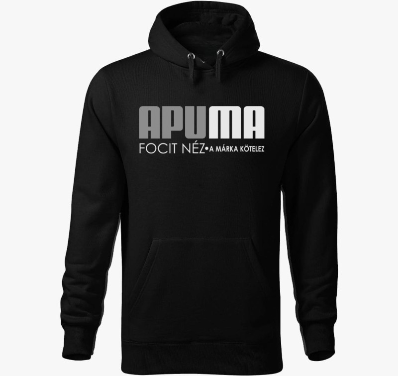 Apuma focis márkás kapucnis pulóver — Fekete