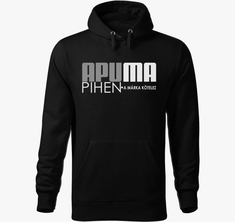Apuma pihen márkás kapucnis pulóver — Fekete