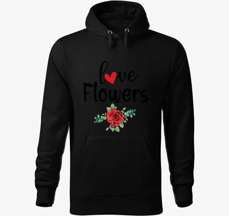 Love Flowers kapucnis pulóver — Fekete