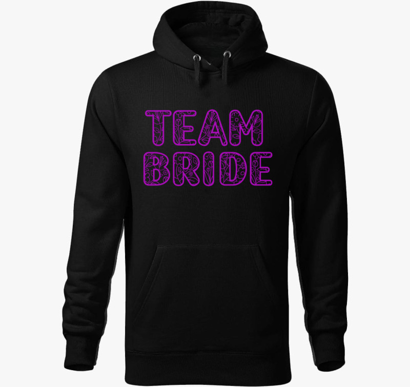 TEAM Bride virágos pink kapucnis pulóver — Fekete