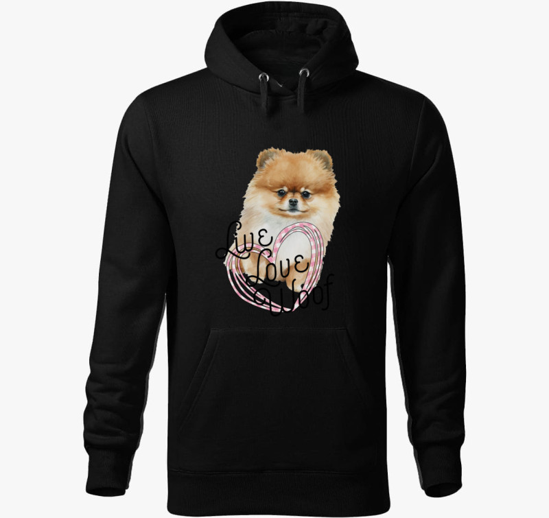 Pomerániai Spicc woof kapucnis pulóver — Fekete