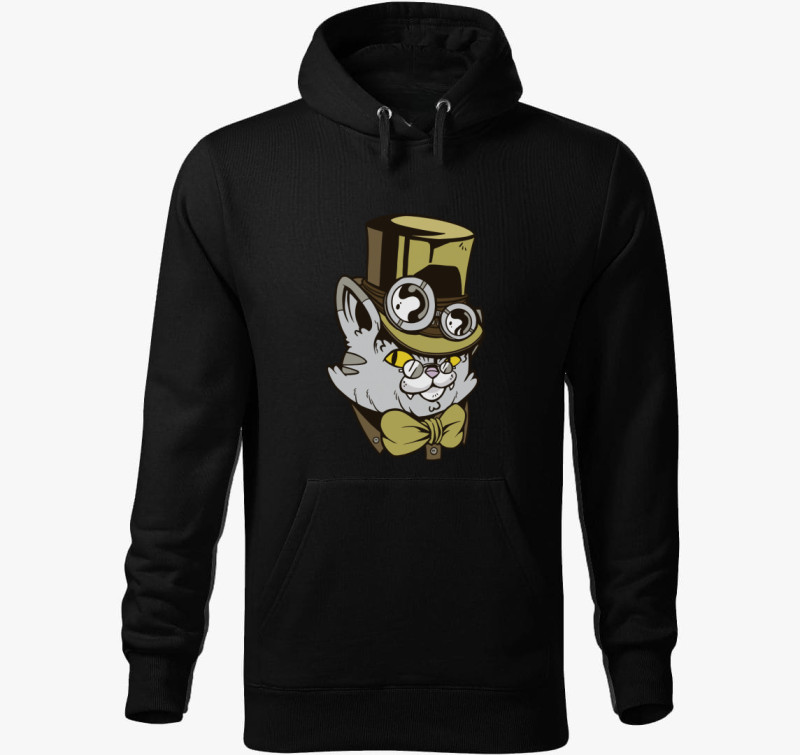 Kalapos Steampunk Macska kapucnis pulóver — Fekete
